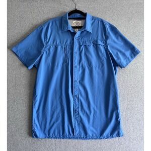 St John's Bay Shirt Men's L Vented Fishing Hiking Blue Button Up Short Sleeve